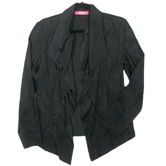 Catherine Malandrino Black Faux Suede Open Cascade Waterfall Jacket Petite Small - Picture 3 of 13